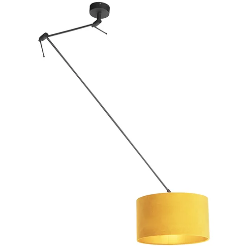 QAZQA Viseča svetilka z velur senčilom oker z zlatom 35 cm - Blitz I črna