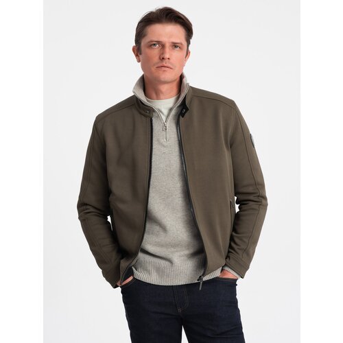 Ombre Men's BIKER jacket in structured fabric - dark olive green Cijene