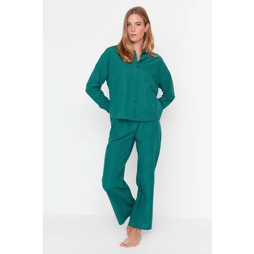 Trendyol Green Shirt Collar Woven Pajamas Set