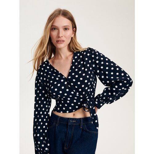 Reserved - Bluza na preklop od viskoze - mornarsko plava Slike