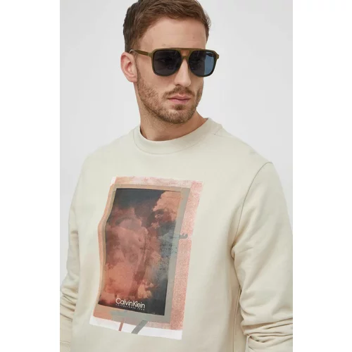 Calvin Klein Bombažen pulover moška, bež barva