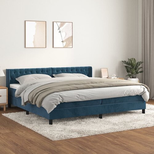 The Living Store Box spring postelja z vzmetnico temno modra 200x200 cm žamet - Box Spring Postelja, (21491504) Slike