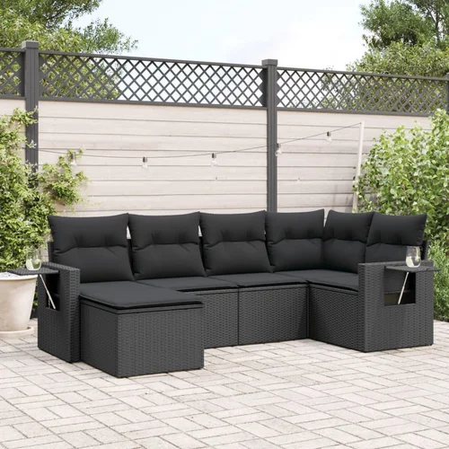 vidaXL 6-dijelni set vrtnih sofa s jastucima crni od poliratana