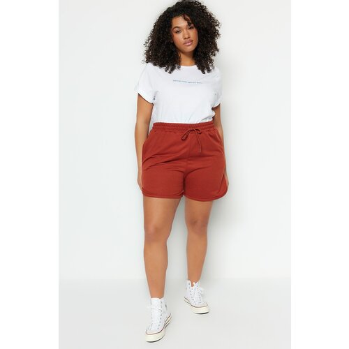 Trendyol Curve Plus Size Shorts & Bermuda - Brown - High Waist Slike