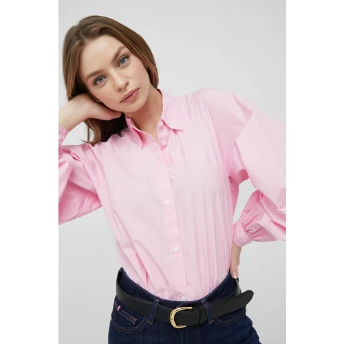 Tommy Hilfiger Pamučna košulja za žene, boja: ružičasta, regular, s klasičnim ovratnikom