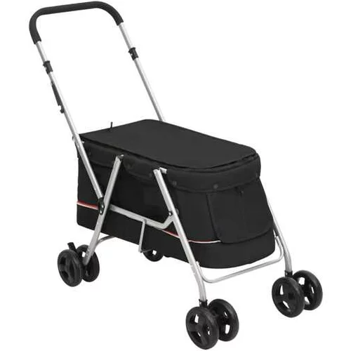  Zložljiv pasji voziček črn 100x49x96 cm laneno blago