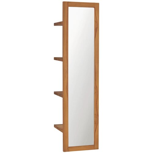 vidaXL stensko ogledalo s policami 30x30x120 cm trdna tikovina Cene