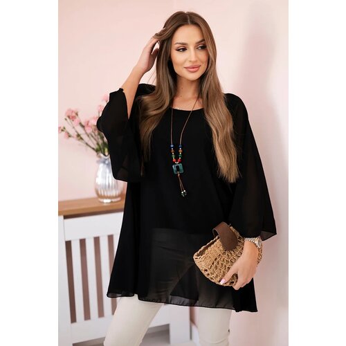 Kesi Włoski Oversized Women's Blouse Made of Viscose with a Necklace Black Slike