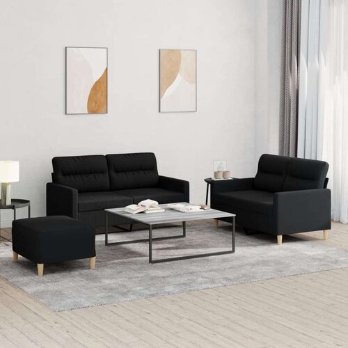  3-dijelni set sofa s jastucima crni od tkanine Cijene