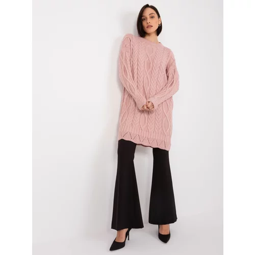 Fashion Hunters Light pink women's knitted dress with long sleeves