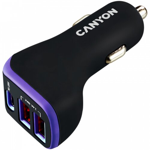 Canyon car charger C-08 PD 18W USB-C 2USB-A Black Purple Cijene