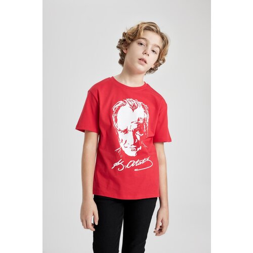 Defacto Boy&amp;amp;#39;s Crew Neck Atat&amp;uuml;rk Printed Short Sleeve Red T-Shirt Slike