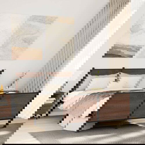 Furnova Kovinski posteljni okvir brez vzmetnice rjavi hrast 137x190cm, (21944253) Slike