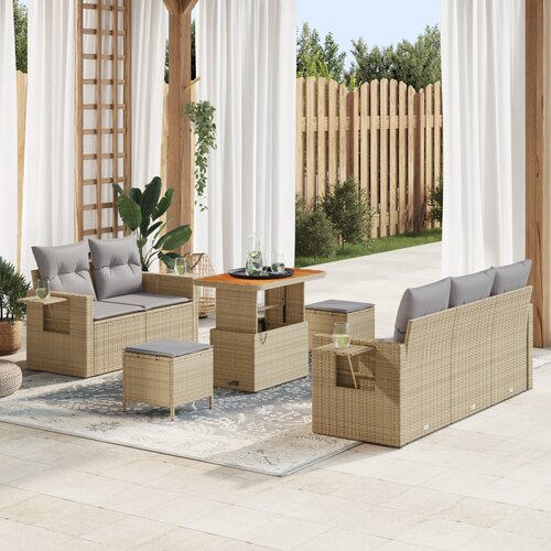 vidaXL 8-delni vrtni sofa set z blazinami Bež Poli ratan Akacija Cene