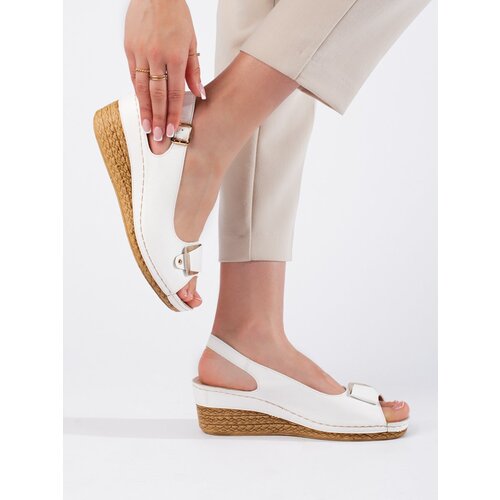 Shelvt White sandals on a low wedge espadrilles Cene