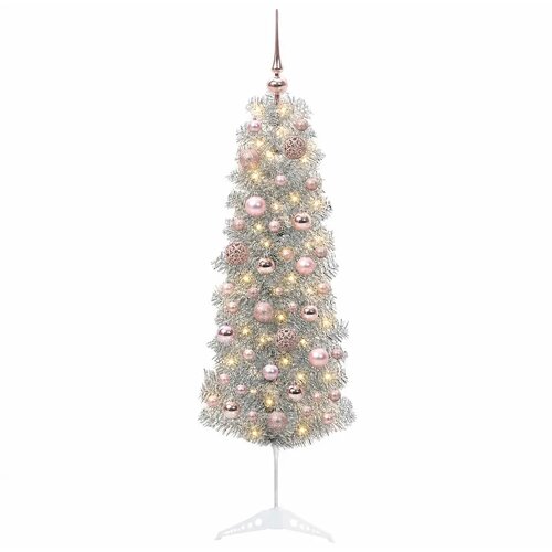  Umjetno usko božićno drvce s kuglicom 150 cm 150 LED lampica - 150 cm s LED-ima i ružičastim lopticama Slike