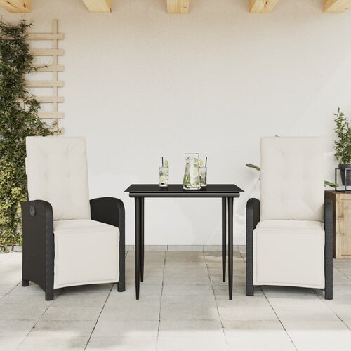  3-dijelni bistro set s jastucima crni od poliratana Crna 80 cm table length Cene