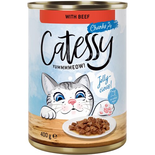  Varčno pakiranje Catessy koščki v omaki ali želeju 24 x 400 g - Z govedino v želeju Cene