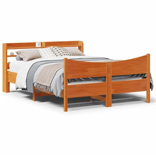 VidaXL Okvir kreveta s uzglavljem vo&amp;scaron;tano smeđi 140x190 cm od borovine Slike