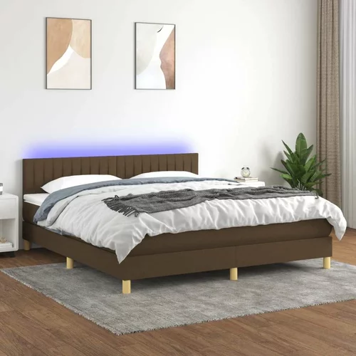  Box spring postelja z vzmetnico LED temno rjava 160x200cm blago, (20900192)
