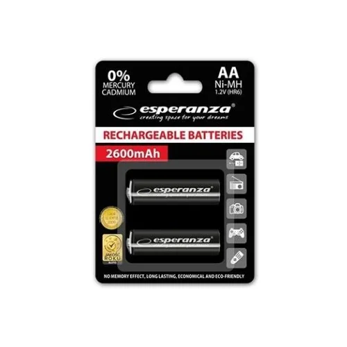 Punjive baterije ESPERANZA RECHARGEABLE Ni-MH AA 2600MAH 2kom. black, EZA105