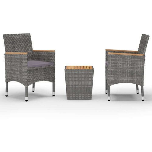 VidaXL 3-dijelni bistro set od poliratana i bagremovog drva sivi Slike