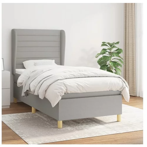  Box spring postelja z vzmetnico svetlo siva 90x200 cm blago