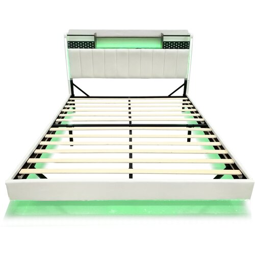 Lumor Postelja 160x200 cm iz lanenega blaga &amp;ndash; z USB-priključkom in letvenim dnom &amp;ndash; bež, (22151553) Slike