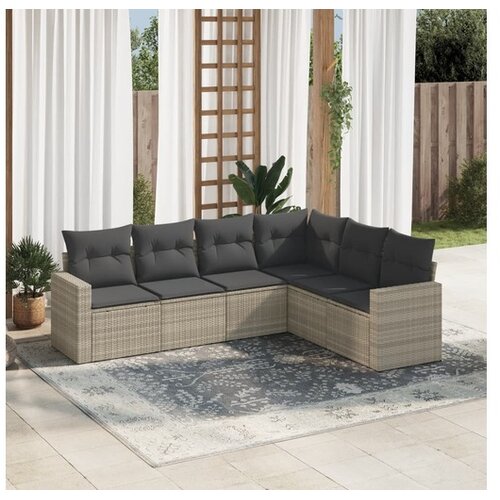 vidaXL 6-dijelni set vrtnih sofa od poliratana s jastucima svjetlosivi Cene