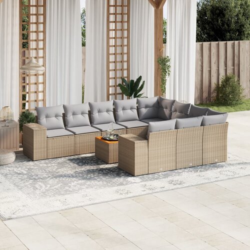 vidaXL 11-dijelni set vrtnih sofa od poliratana s jastucima bež Cijene