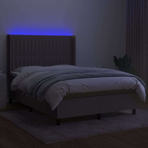  Krevet box spring s madracem LED smeđesivi 140x190 cm tkanina Slike