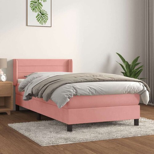 Box spring postelja z vzmetnico roza 90x200 cm žamet, (20894799) Cene