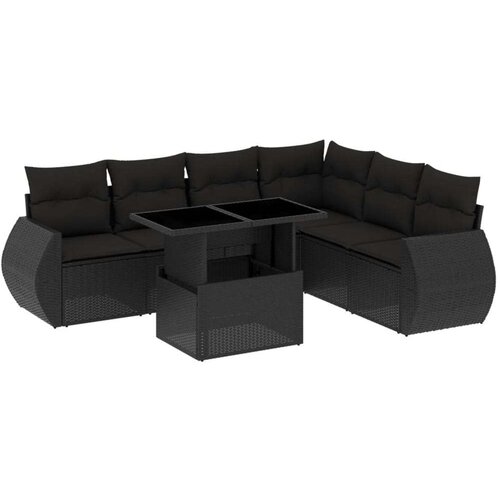  7-dijelni set vrtnih sofa od poliratana s jastucima crni Slike