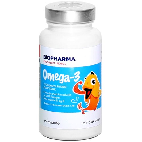 BIOPHARMA PRODUSERT I NORGE norveške omega 3 kapsule za decu sa ukusom voća 120 gel kapsula za žvakanje 107390 Slike