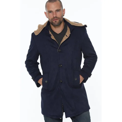 Dewberry PLT8399 SUEDE LOOK MEN'S COAT-PLAIN NAVY BLUE