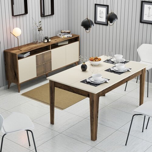 HANNAH HOME Set trpezarijski sto i komoda Milan 525, 2 komada, Orah-krem Cijene