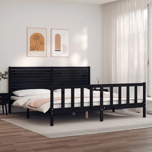  Okvir kreveta s uzglavljem crni veliki bračni od masivnog drva