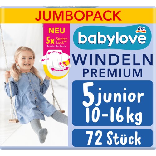 babylove jumbopack premium pelene junior veličina 5 (10-16 kg), 2x36kom 72 kom Slike