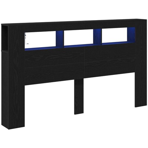  Glava kreveta za pohranu s LED svjetlima Crna hrastovina 180x18 5x103 5 cm Slike