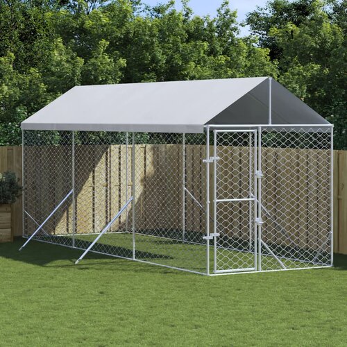 vidaXL Zunanja pasja ograda s streho srebrna 2x6x2,5 m pocinkano jeklo - - Srebrna - 56 - 2 x 6 x 2.5 m - 2025- Cene