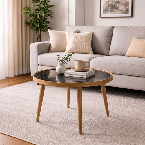 Hanah home klub sto Polen 80, 80 cm, hrast / crni mermer Cene