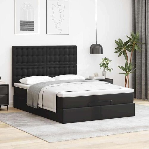 VidaXL otomanski okvir kreveta s madracem crni 140x200cm umjetna koža Slike