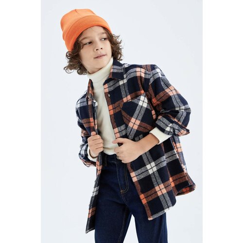 Defacto Boy Oversize Fit Polo Neck Flannel Long Sleeve Shirt Slike