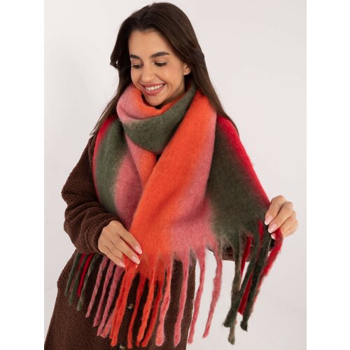 Fashion Hunters Red and orange warm scarf with fringe Slike