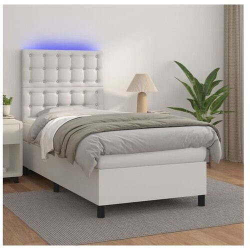  Box spring postelja z vzmetnico LED bel 90x190 cm umetno usnje Cene