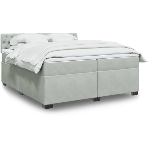 VidaXL Box spring postelja z vzmetnico svetlo siva 200x200 cm žamet Slike
