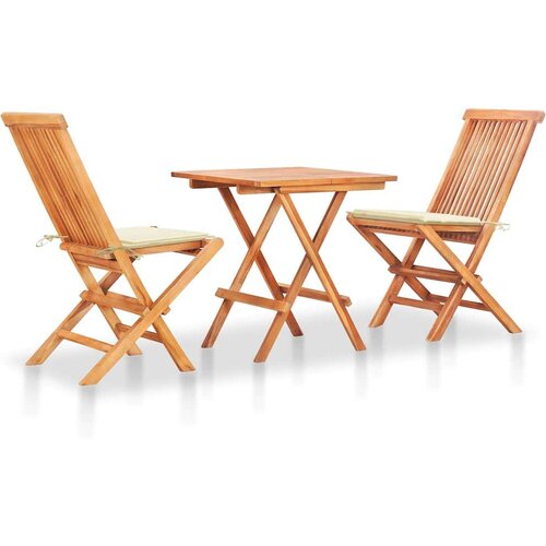 vidaXL 3-dijelni bistro set s krem jastucima od masivne tikovine Cene
