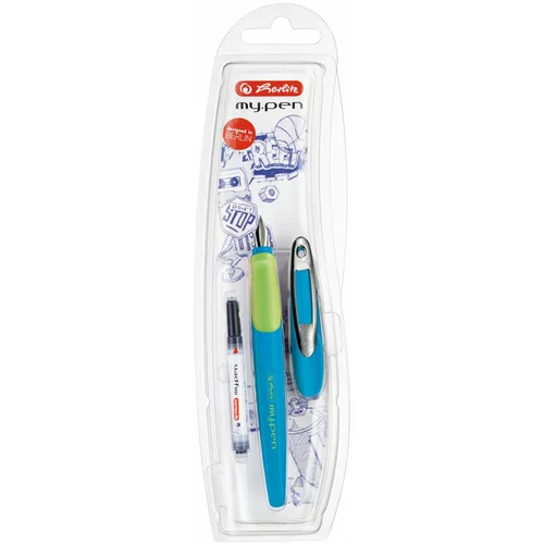 Herlitz Nalivno pero My pen + črnilni vložek, Blue-Neon