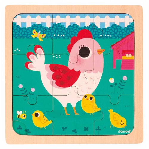 Janod otroški leseni puzzli henriette the chicken 9 kosov Cene