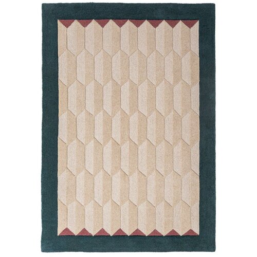 Flair Rugs Ročno tkana volnena preproga v naravni barvi/zelenomodra 160x230 cm Apex Border Wool &ndash; Cene